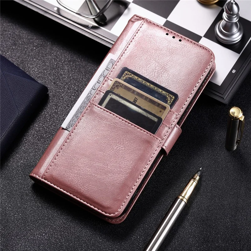 013 Style For iPhone 15 Leather Case with 6 Card Slots Protective Phone Cover - Rose Gold
