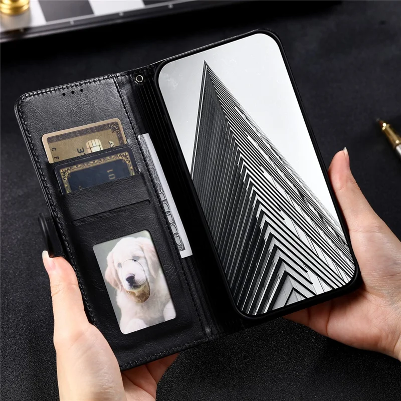 013 Style For iPhone 15 Leather Case with 6 Card Slots Protective Phone Cover - Black