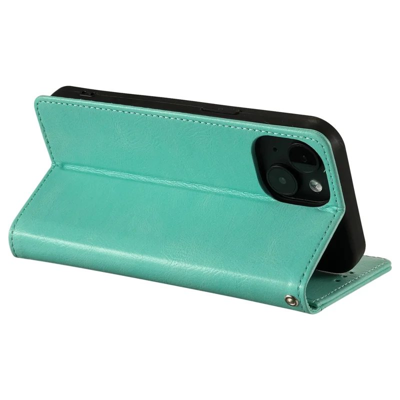 013 Style För iPhone 15 Läderfodral med 6 Kortfack Skyddande Mobilhölje - Mintgrön