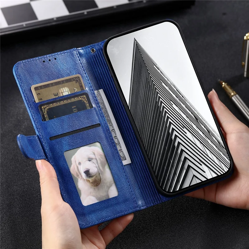 013 Style For iPhone 15 Leather Case with 6 Card Slots Protective Phone Cover - Blue
