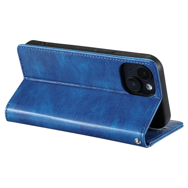 013 Style For iPhone 15 Leather Case with 6 Card Slots Protective Phone Cover - Blue