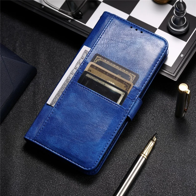 013 Style For iPhone 15 Leather Case with 6 Card Slots Protective Phone Cover - Blue