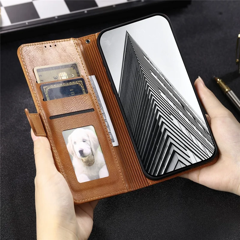 013 Style For iPhone 15 Leather Case with 6 Card Slots Protective Phone Cover - Brown