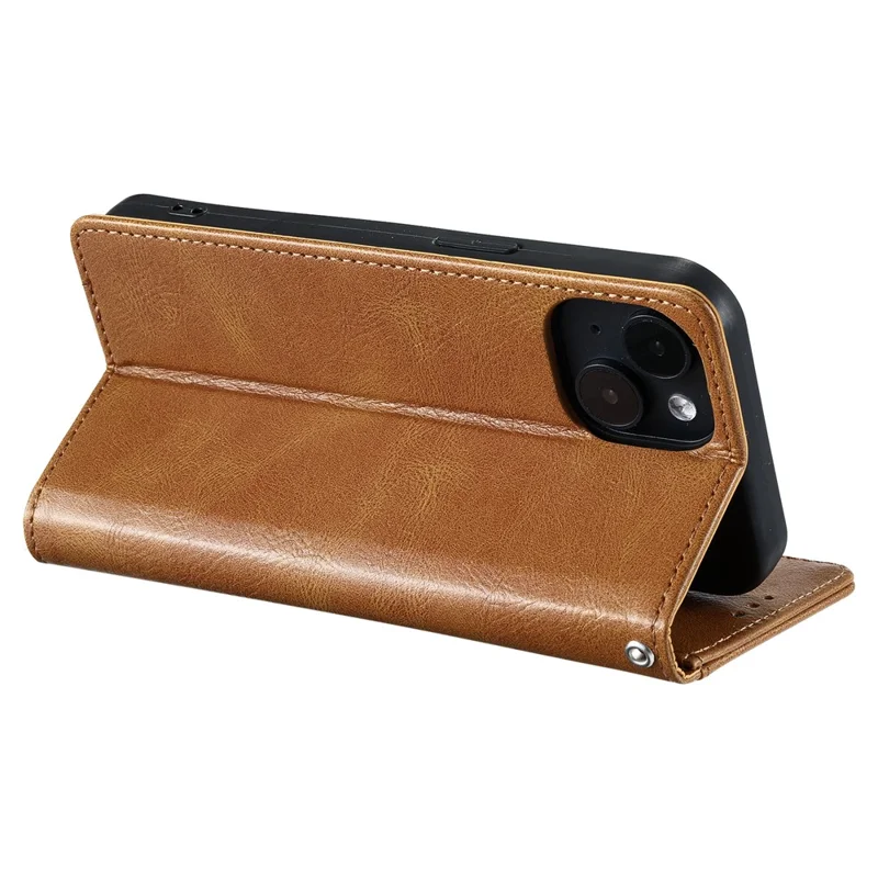 013 Style For iPhone 15 Leather Case with 6 Card Slots Protective Phone Cover - Brown
