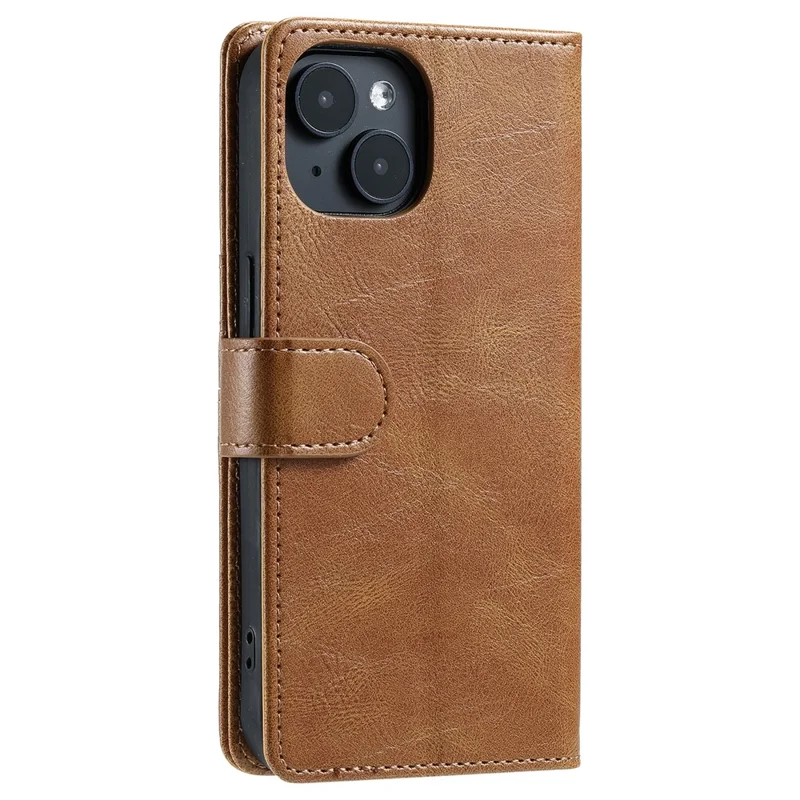 013 Style For iPhone 15 Leather Case with 6 Card Slots Protective Phone Cover - Brown