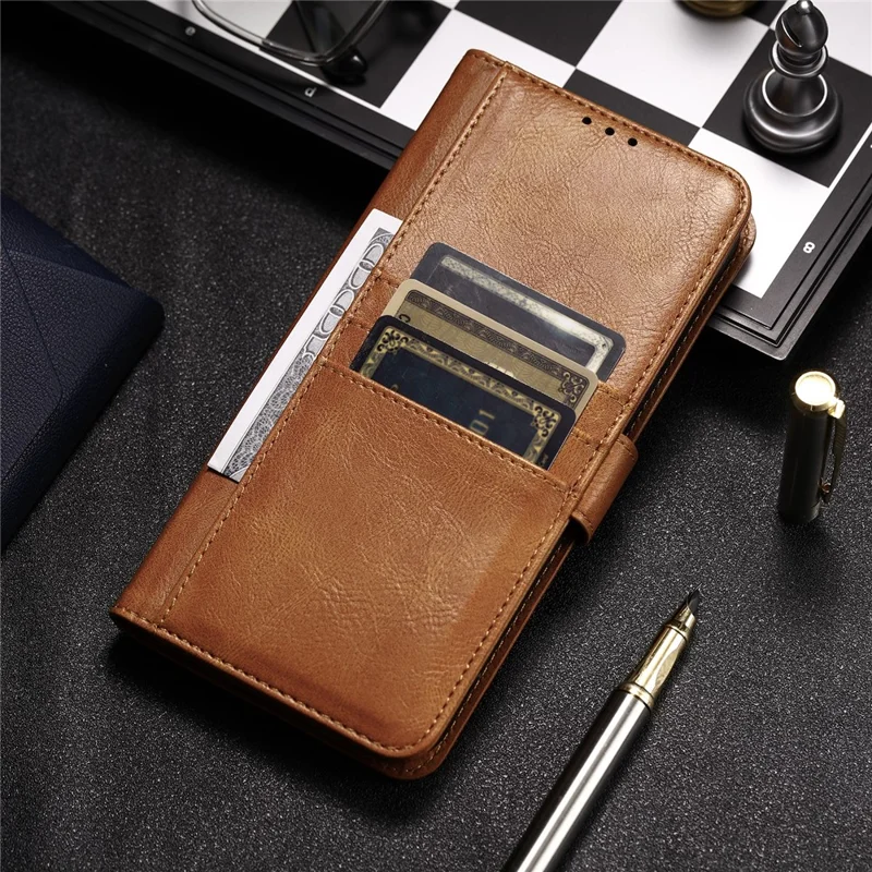 013 Style For iPhone 15 Leather Case with 6 Card Slots Protective Phone Cover - Brown