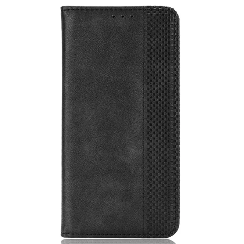 For TCL 501 Leather Case Magnetic Closing Retro Phone Cover with Wallet Stand - Black