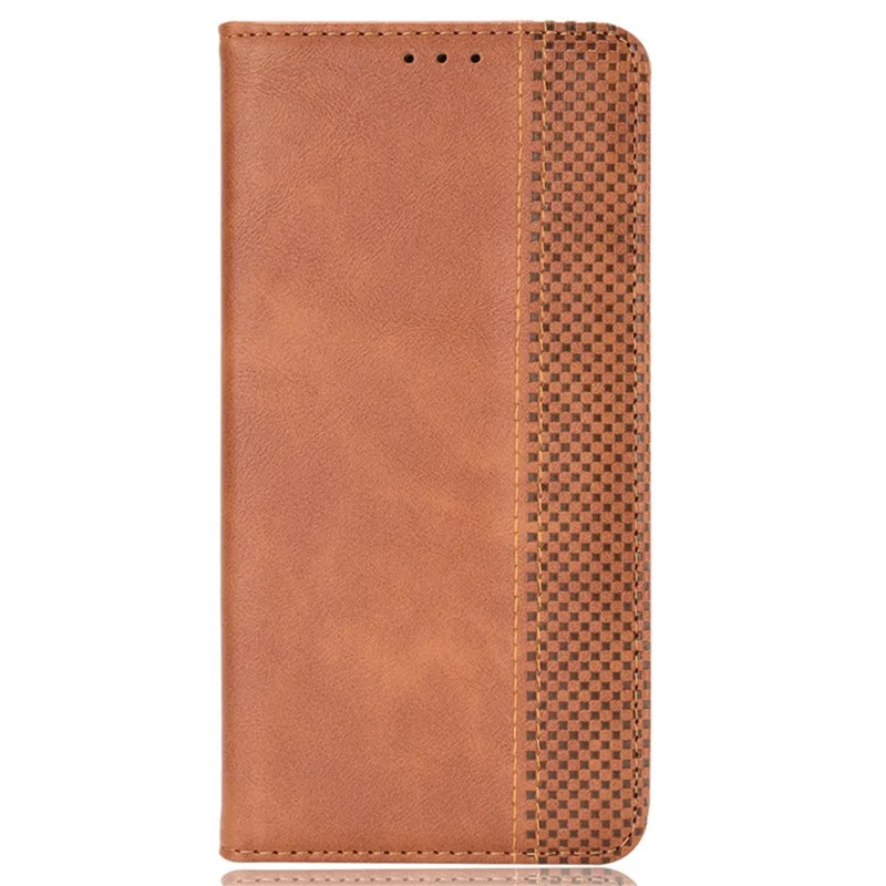 For TCL 501 Leather Case Magnetic Closing Retro Phone Cover with Wallet Stand - Brown