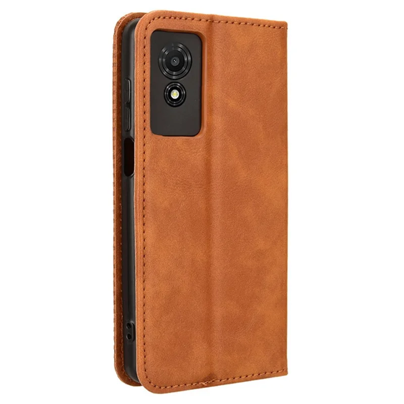 For TCL 501 Leather Case Magnetic Closing Retro Phone Cover with Wallet Stand - Brown