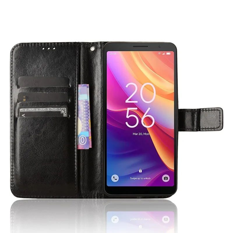 Für TCL 501 Wallet Stand Case Crazy Horse Texture Leder Handyhülle - Schwarz