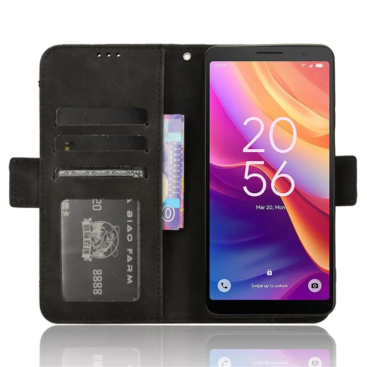 Pour TCL 501 Étui en cuir avec plusieurs fentes pour cartes Folio Flip Wallet Phone Cover - Noir