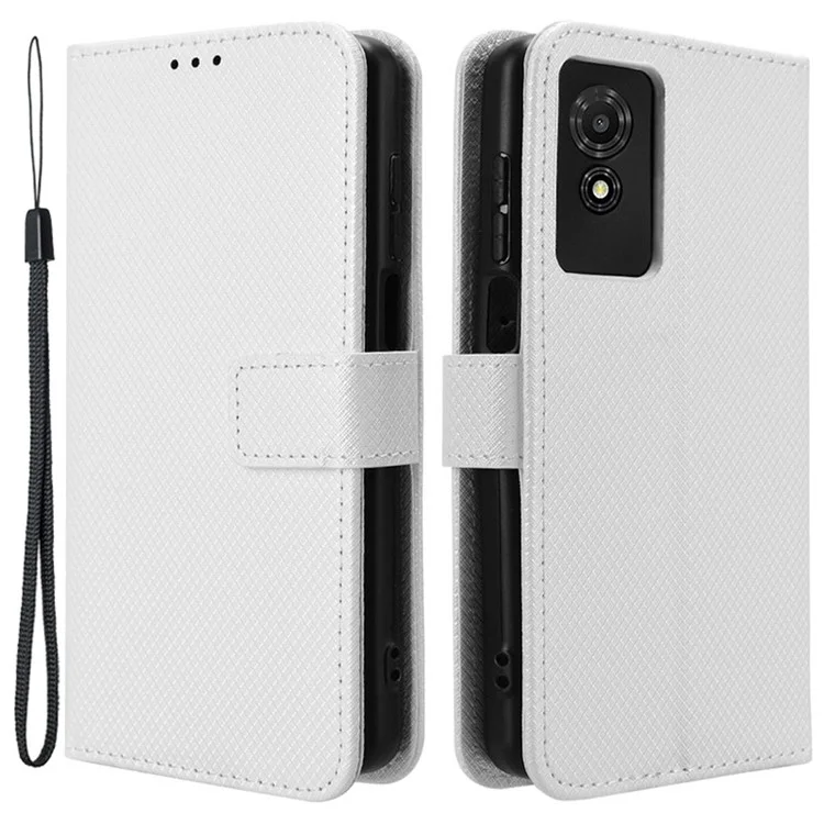 Per TCL 501 Wallet Case Diamond Texture PU Leather Phone Cover with Stand - Bianco