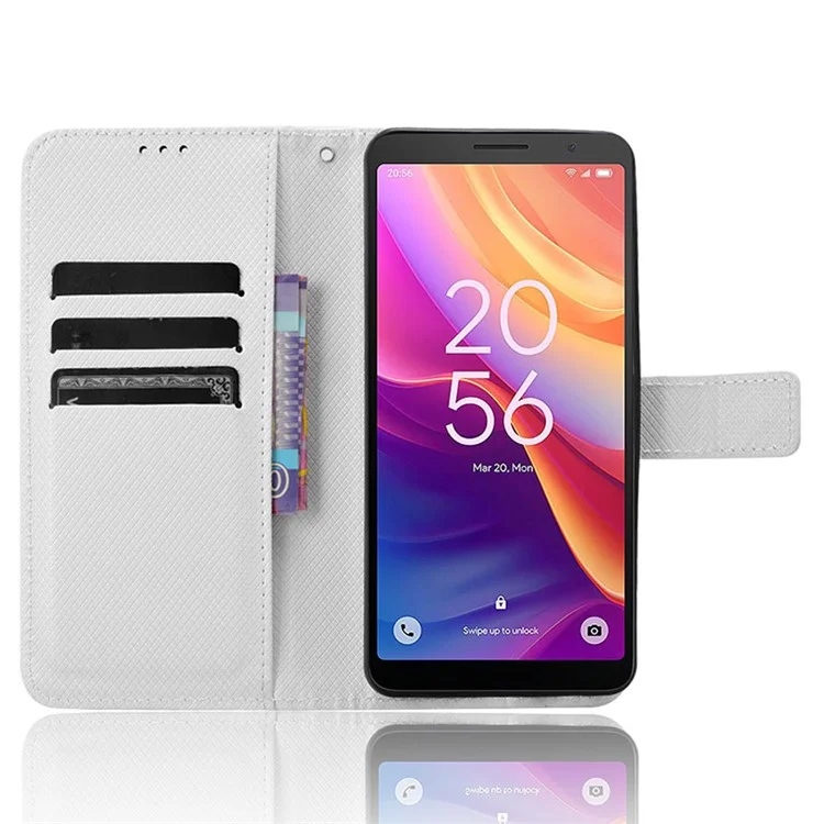 Per TCL 501 Wallet Case Diamond Texture PU Leather Phone Cover with Stand - Bianco