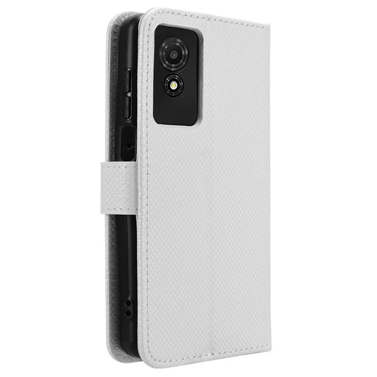 Per TCL 501 Wallet Case Diamond Texture PU Leather Phone Cover with Stand - Bianco