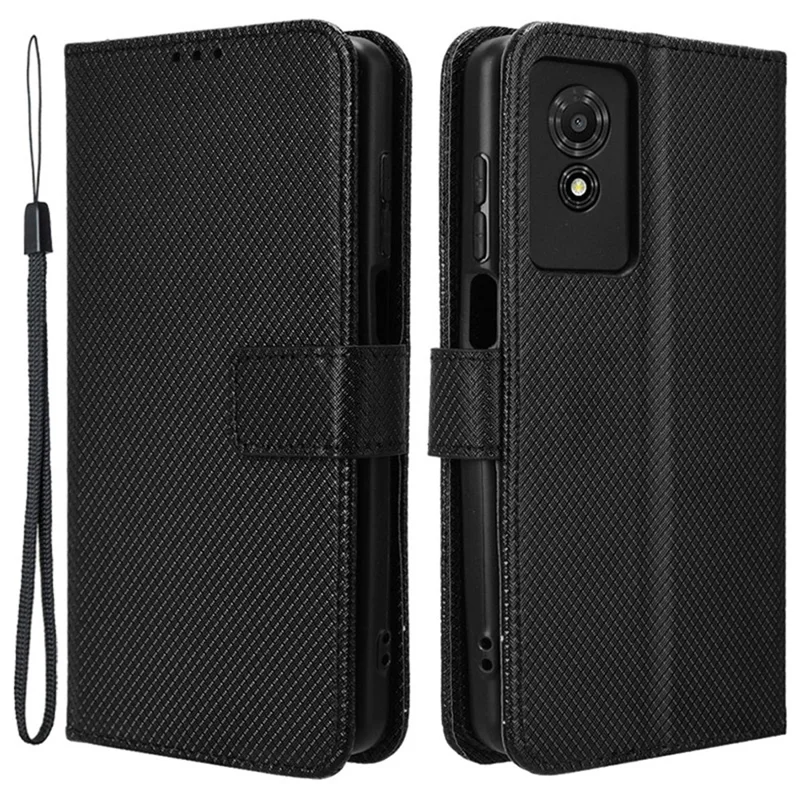 For TCL 501 Wallet Case Diamond Texture PU Leather Phone Cover with Stand - Black