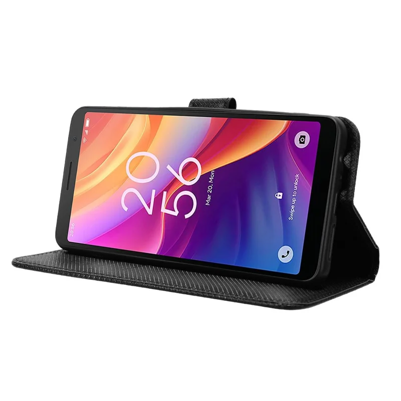 For TCL 501 Wallet Case Diamond Texture PU Leather Phone Cover with Stand - Black