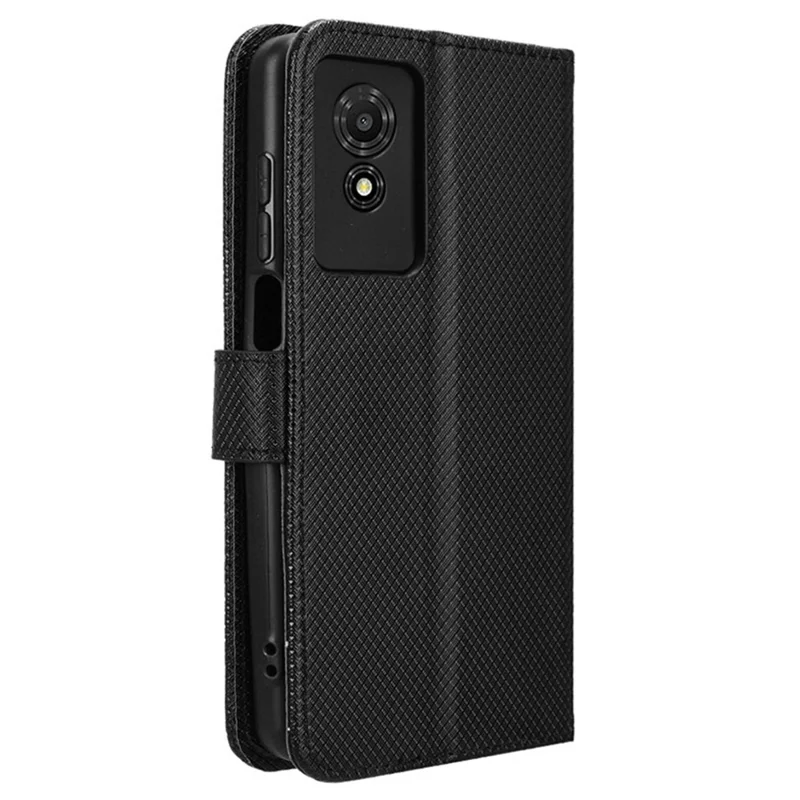 For TCL 501 Wallet Case Diamond Texture PU Leather Phone Cover with Stand - Black