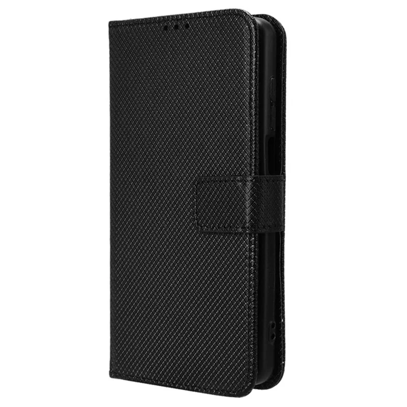 For TCL 501 Wallet Case Diamond Texture PU Leather Phone Cover with Stand - Black