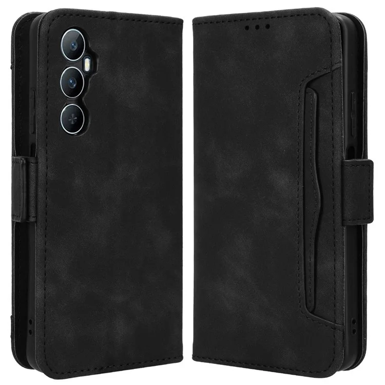 For Realme C65 4G Leather Case with Multiple Card Slots Folio Flip Wallet Phone Cover - Black