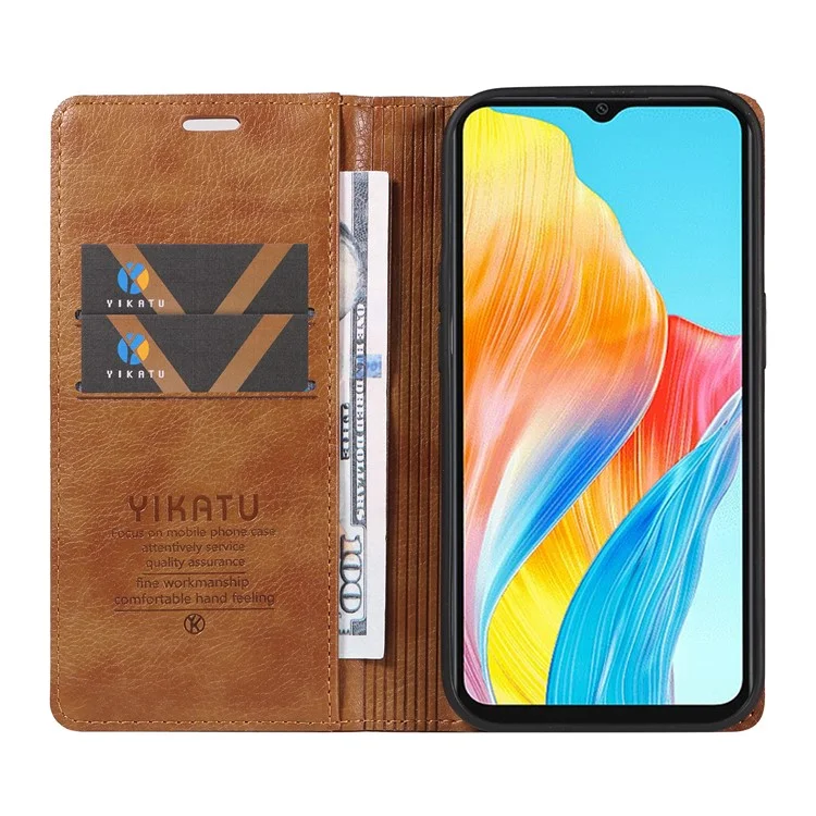 YIKATU YK-006 Per Oppo A38 4G / A18 4G Cover in Pelle per Telefono con Slot per Schede e Portafoglio - Marrone
