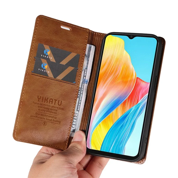 YIKATU YK-006 Per Oppo A38 4G / A18 4G Cover in Pelle per Telefono con Slot per Schede e Portafoglio - Marrone