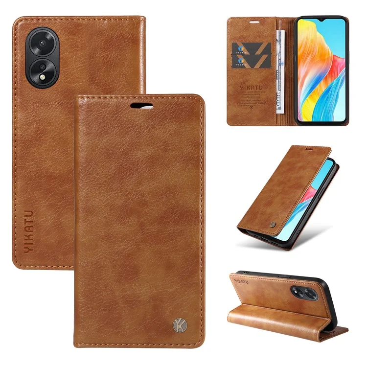 YIKATU YK-006 Per Oppo A38 4G / A18 4G Cover in Pelle per Telefono con Slot per Schede e Portafoglio - Marrone