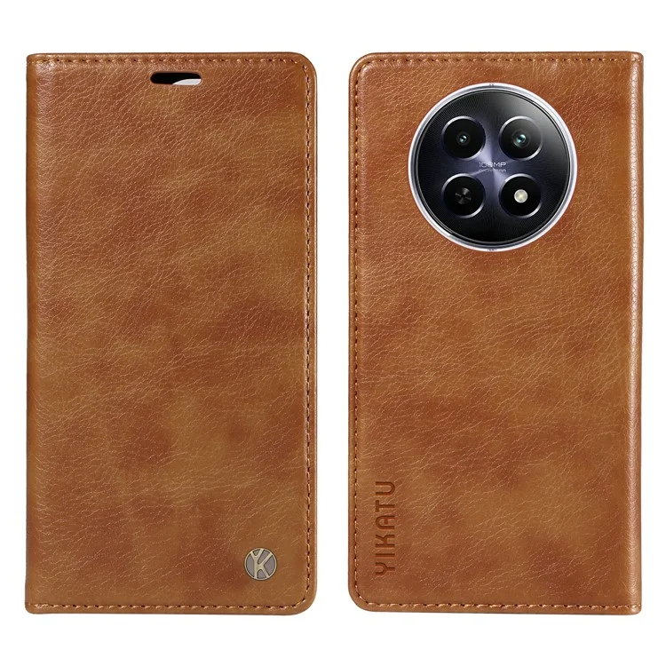 YIKATU YK-006 For Realme 12 5G Wallet Case Folding Stand PU Leather Phone Cover - Brown