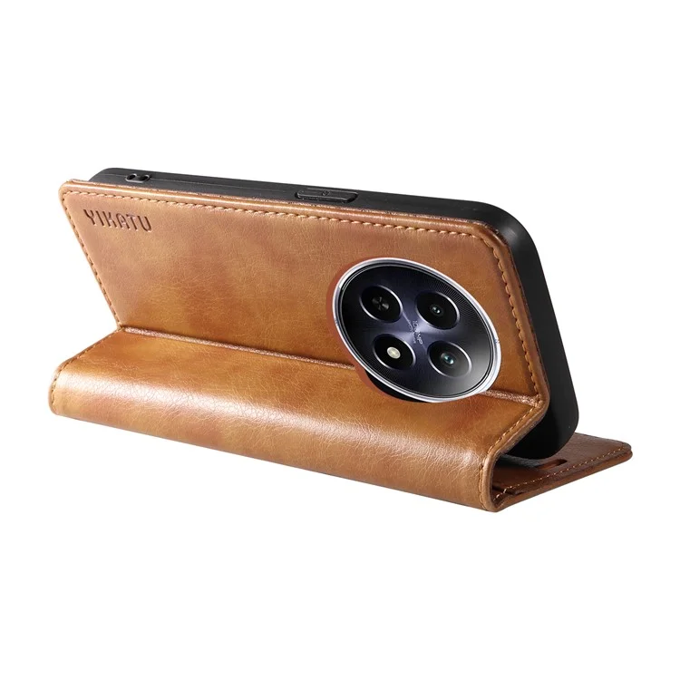 YIKATU YK-006 For Realme 12 5G Wallet Case Folding Stand PU Leather Phone Cover - Brown
