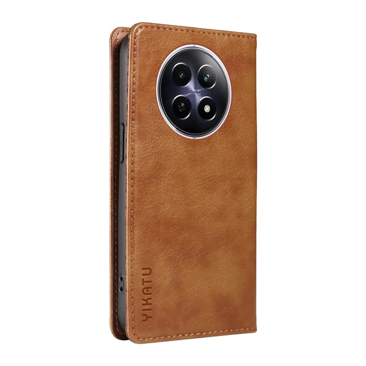 YIKATU YK-006 For Realme 12 5G Wallet Case Folding Stand PU Leather Phone Cover - Brown