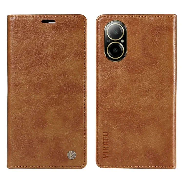 YIKATU YK-006 Pour Realme C67 4G Étui Fermeture Magnétique Portefeuille en Cuir Flip Cover - Marron