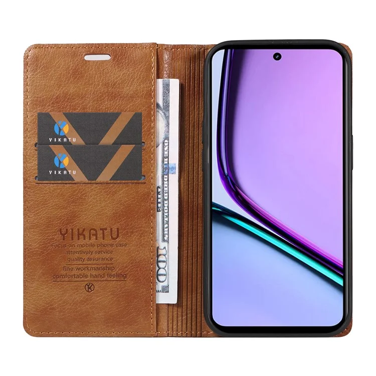YIKATU YK-006 Pour Realme C67 4G Étui Fermeture Magnétique Portefeuille en Cuir Flip Cover - Marron