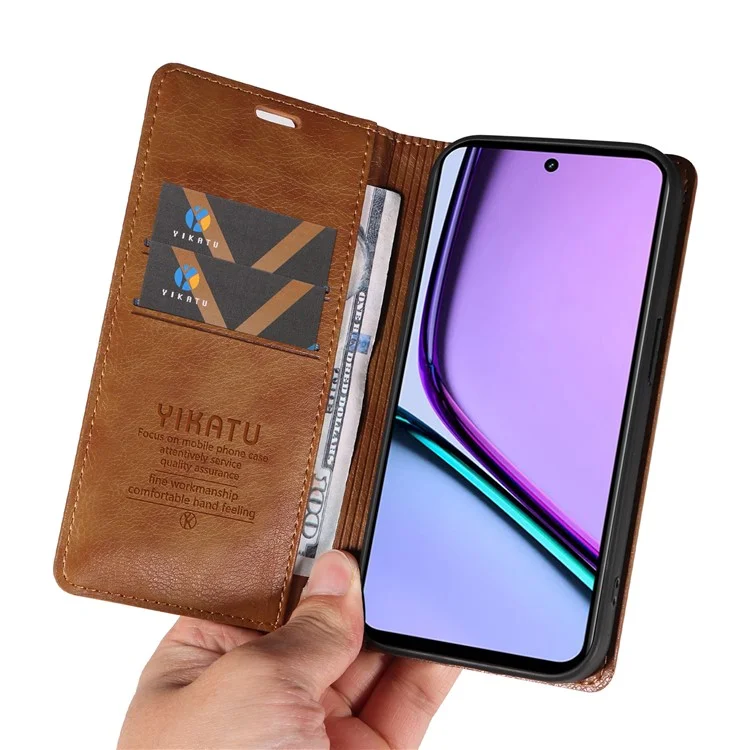 YIKATU YK-006 Pour Realme C67 4G Étui Fermeture Magnétique Portefeuille en Cuir Flip Cover - Marron