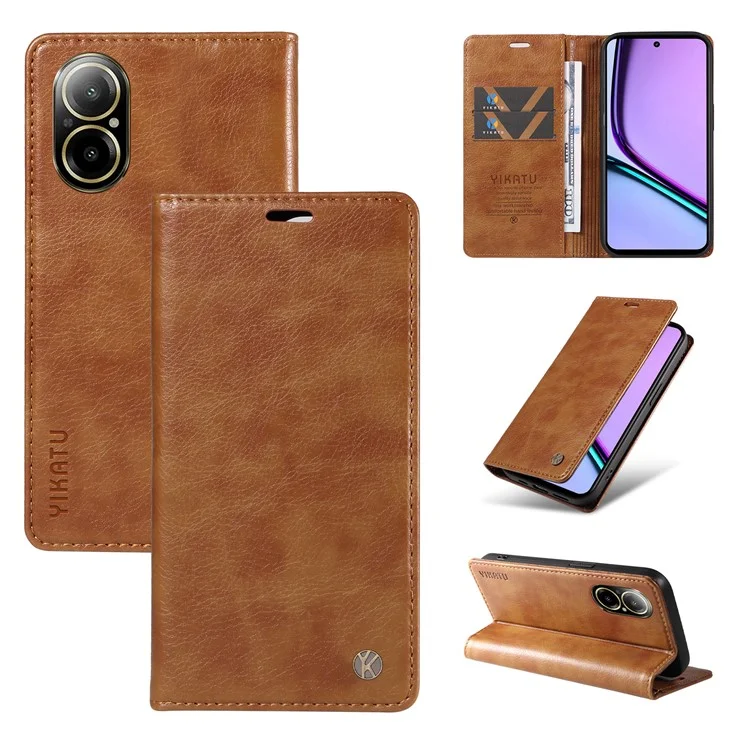 YIKATU YK-006 Pour Realme C67 4G Étui Fermeture Magnétique Portefeuille en Cuir Flip Cover - Marron