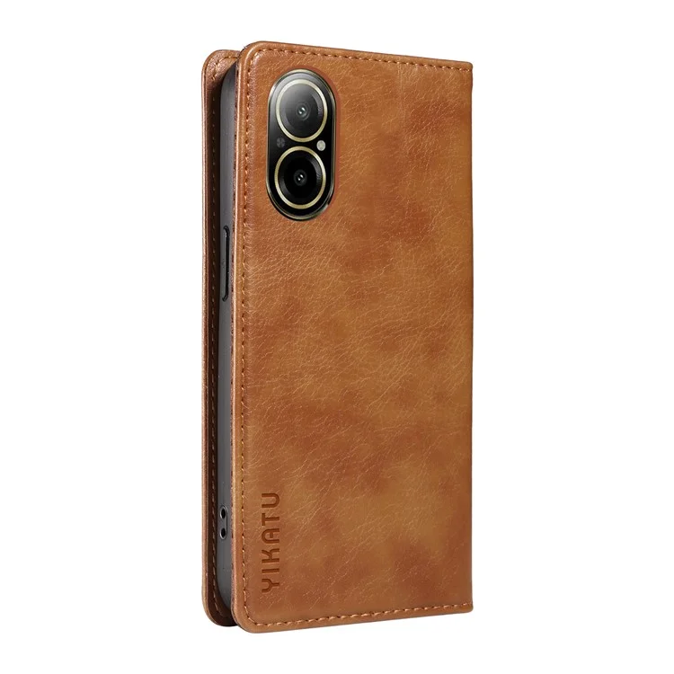 YIKATU YK-006 Pour Realme C67 4G Étui Fermeture Magnétique Portefeuille en Cuir Flip Cover - Marron