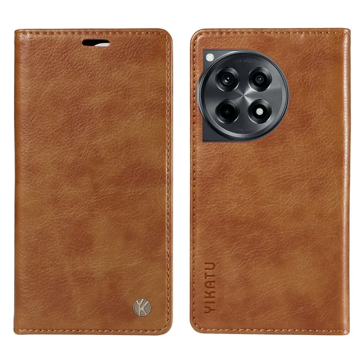 YIKATU YK-006 For OnePlus 12R 5G / Ace 3 5G Case Leather Wallet Phone Case Magnetic Closing - Brown
