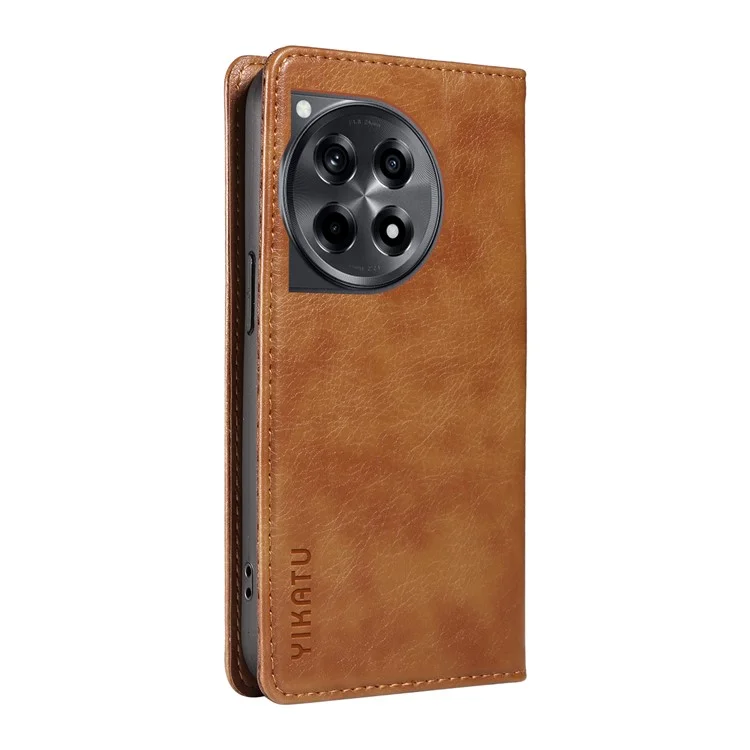 YIKATU YK-006 For OnePlus 12R 5G / Ace 3 5G Case Leather Wallet Phone Case Magnetic Closing - Brown
