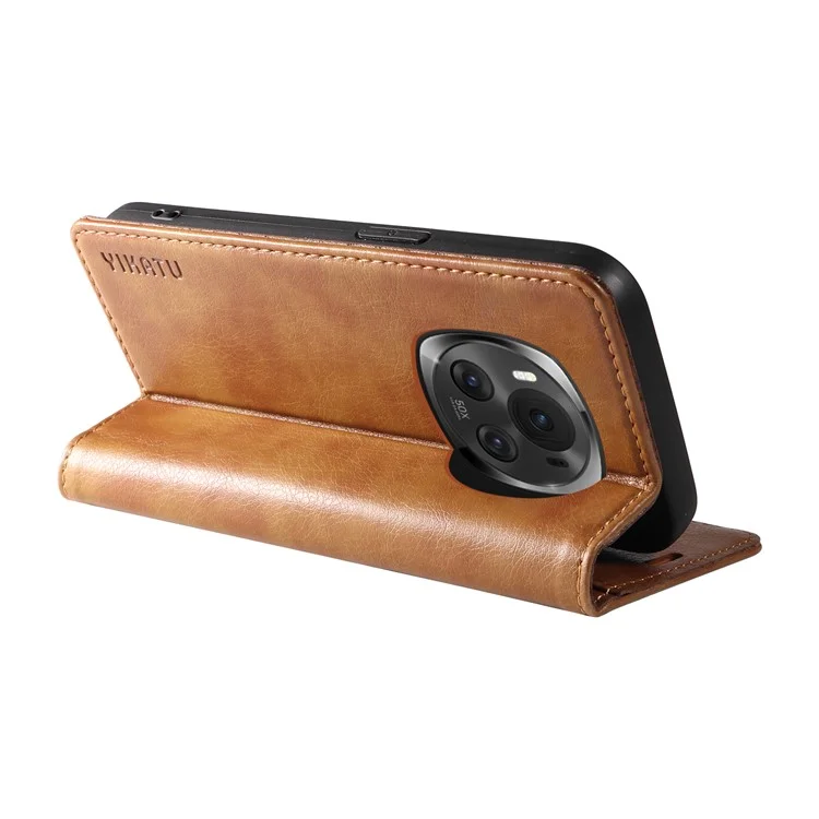 YIKATU YK-006 For Honor Magic6 5G Магнитный чехол для телефона с текстурой личи Flip Wallet Cover - Коричневый
