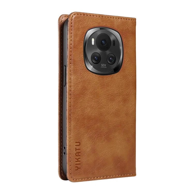 YIKATU YK-006 For Honor Magic6 5G Магнитный чехол для телефона с текстурой личи Flip Wallet Cover - Коричневый