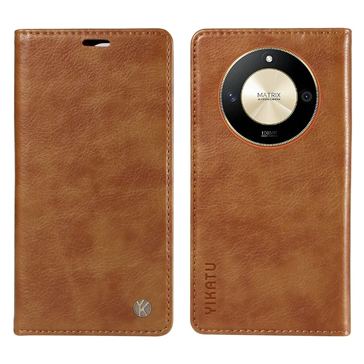 YIKATU YK-006 For Honor X9b 5G / Magic6 Lite 5G Wallet Phone Case Magnetic Closing Leather Flip Cover - Brown
