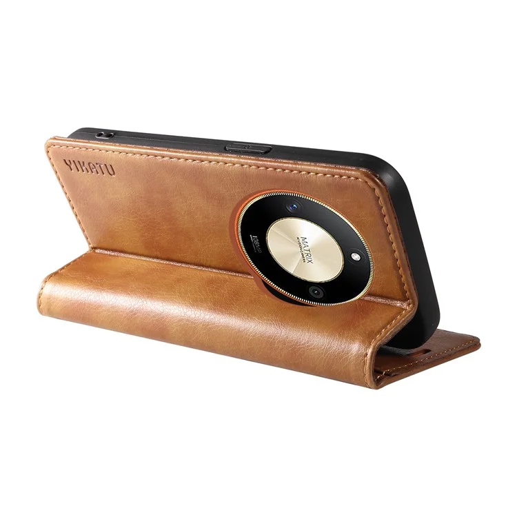 YIKATU YK-006 For Honor X9b 5G / Magic6 Lite 5G Wallet Phone Case Magnetic Closing Leather Flip Cover - Brown