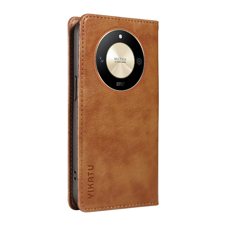YIKATU YK-006 For Honor X9b 5G / Magic6 Lite 5G Wallet Phone Case Magnetic Closing Leather Flip Cover - Brown