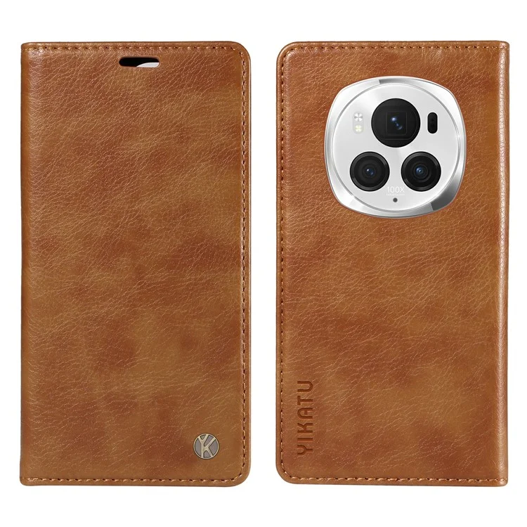 YIKATU YK-006 For Honor Magic6 Pro 5G Case Magnetic Closing Leather Flip Phone Cover with Wallet - Brown