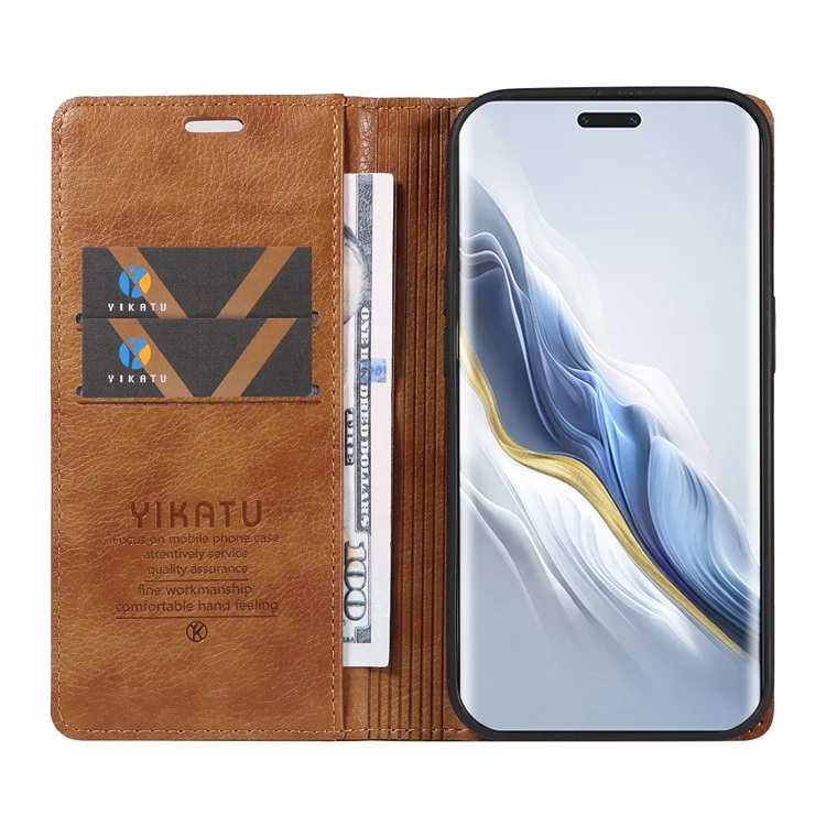 YIKATU YK-006 For Honor Magic6 Pro 5G Case Magnetic Closing Leather Flip Phone Cover with Wallet - Brown