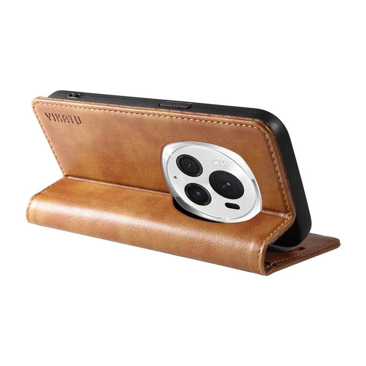 YIKATU YK-006 For Honor Magic6 Pro 5G Case Magnetic Closing Leather Flip Phone Cover with Wallet - Brown
