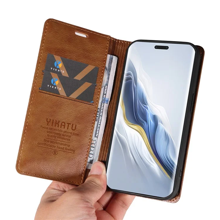 YIKATU YK-006 For Honor Magic6 Pro 5G Case Magnetic Closing Leather Flip Phone Cover with Wallet - Brown
