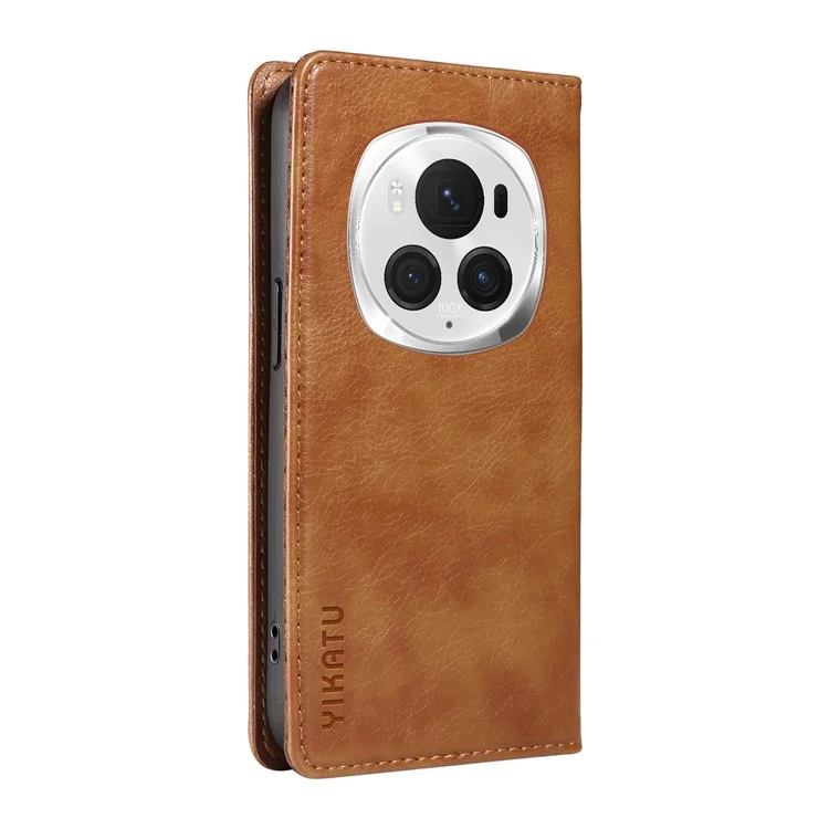 YIKATU YK-006 For Honor Magic6 Pro 5G Case Magnetic Closing Leather Flip Phone Cover with Wallet - Brown