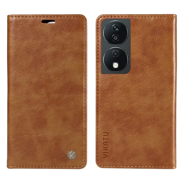 YIKATU YK-006 Para Honor X7b 4G / 90 Funda de billetera inteligente con cierre magnético de cuero Flip Phone Cover - Marrón