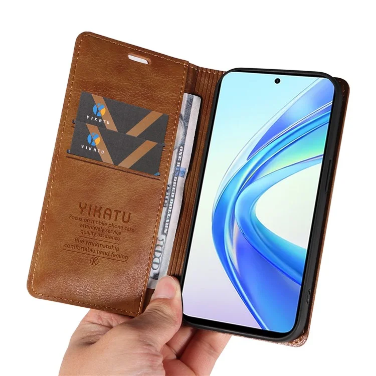 YIKATU YK-006 Para Honor X7b 4G / 90 Funda de billetera inteligente con cierre magnético de cuero Flip Phone Cover - Marrón