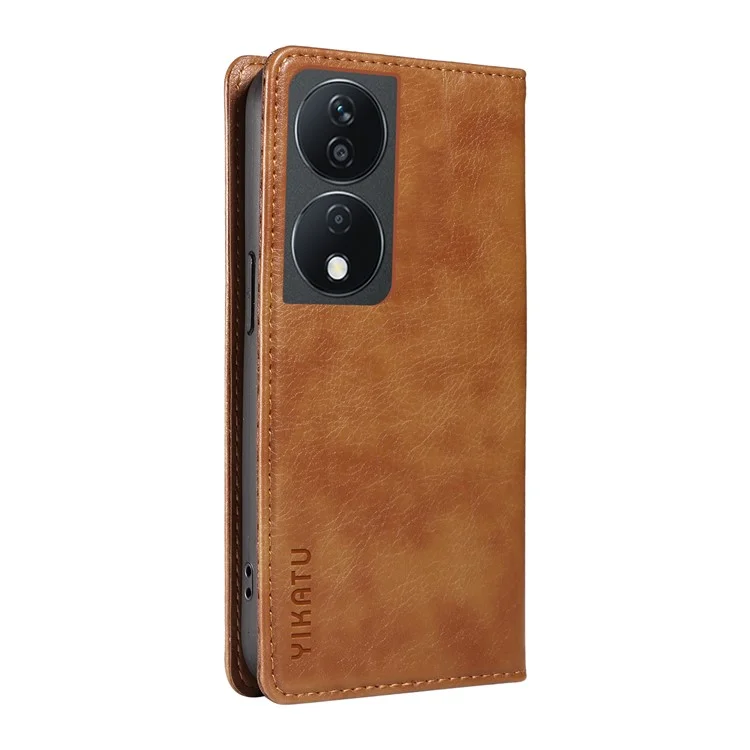YIKATU YK-006 Para Honor X7b 4G / 90 Funda de billetera inteligente con cierre magnético de cuero Flip Phone Cover - Marrón