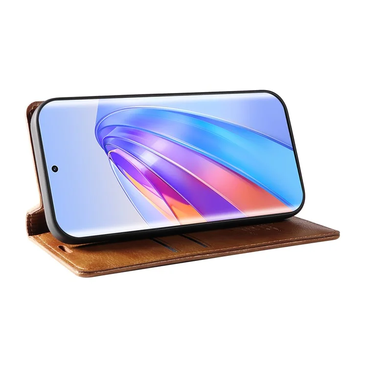 YIKATU YK-006 Per Honor X40 5G / X9a 5G / Magic5 Lite 5G Custodia in Pelle Texture Litchi Cover Porta Carte Telefono - Marrone